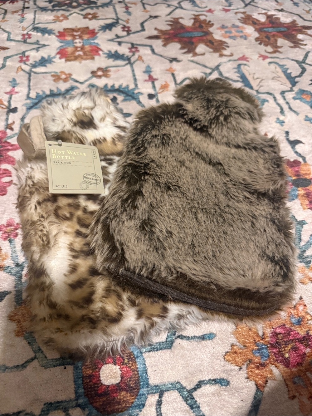 World Market set of 2 Faux Fur covered rubber Hot Water Bottles